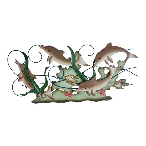 Metal Dolphin Fish Wall Art Large 13x29” Nautical Sea Fish Family Decor Vtg - Picture 7 of 7